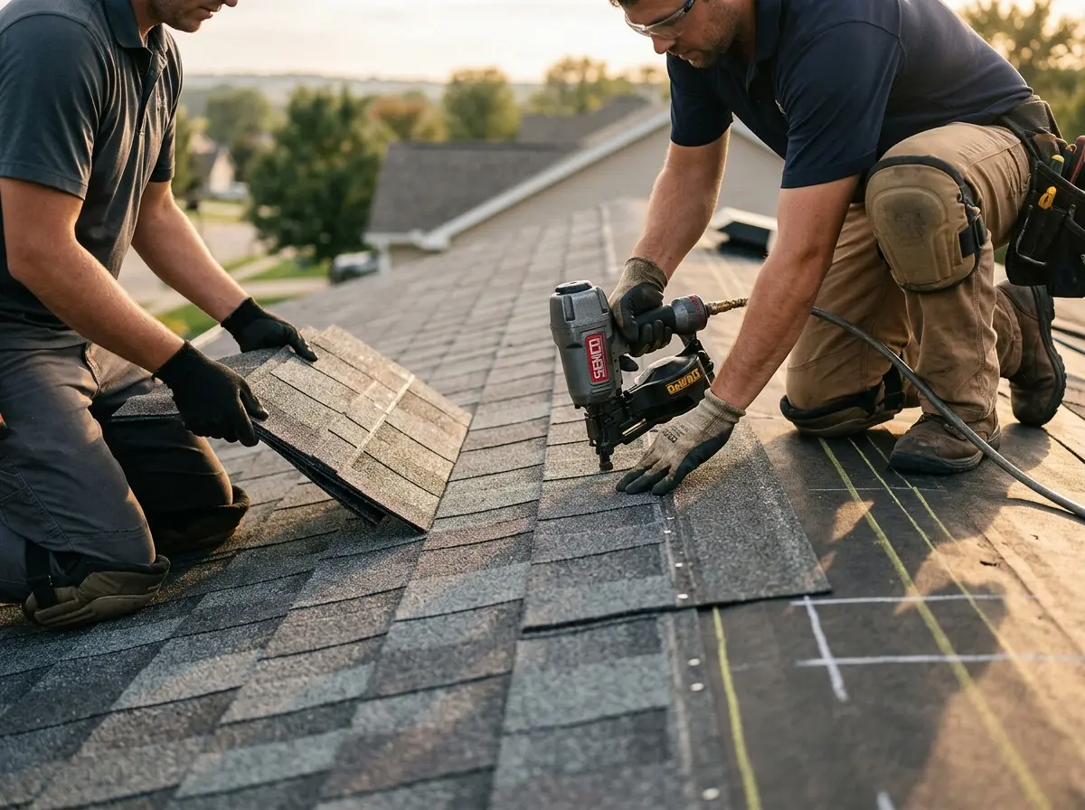 Professional roofer working on a residential roof in Boca Raton
